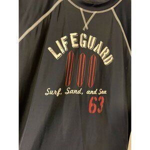 Land's End Swim Shirt Red Blue Floral Side Print Short Sleeve Mens Teens M‎